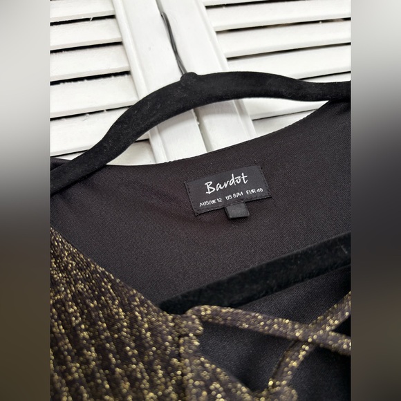 Bardot for Anthropologie | Romeo Lace-Up Midi Dress | Black & Gold | Size 8 - Picture 7 of 16